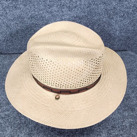 STETSON Airway Natural Straw Vented Panama Safari Hat Large Chin Strap Travel - Picture 9 of 16